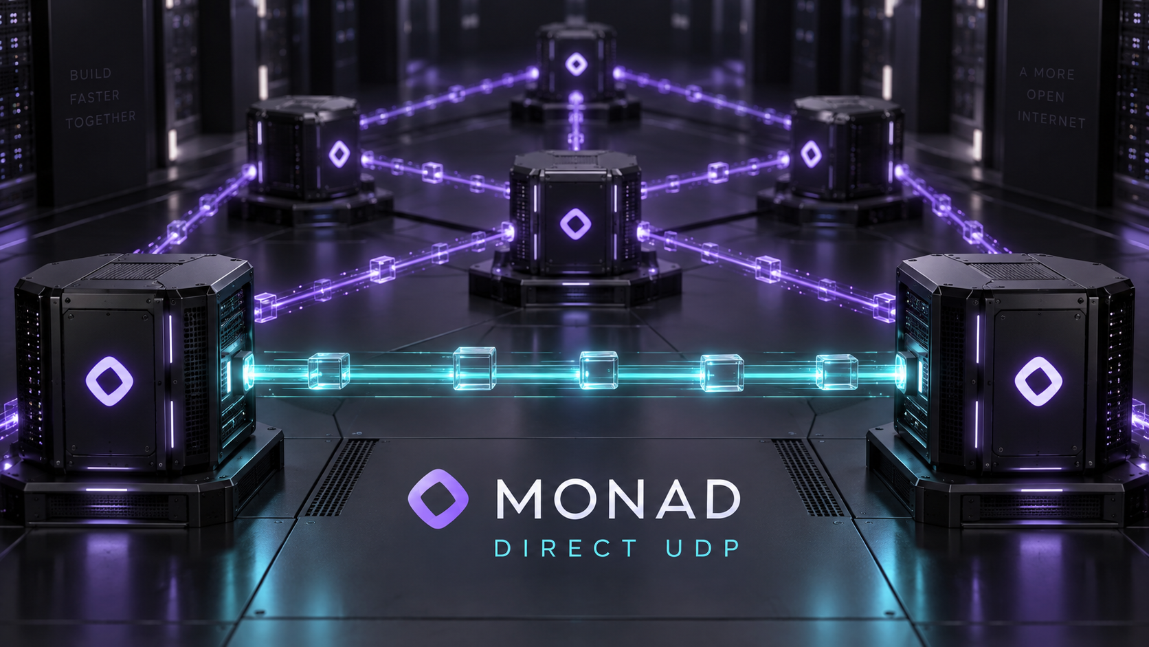 Conceptual Monad Direct UDP transport illustration with server nodes and separate packet paths